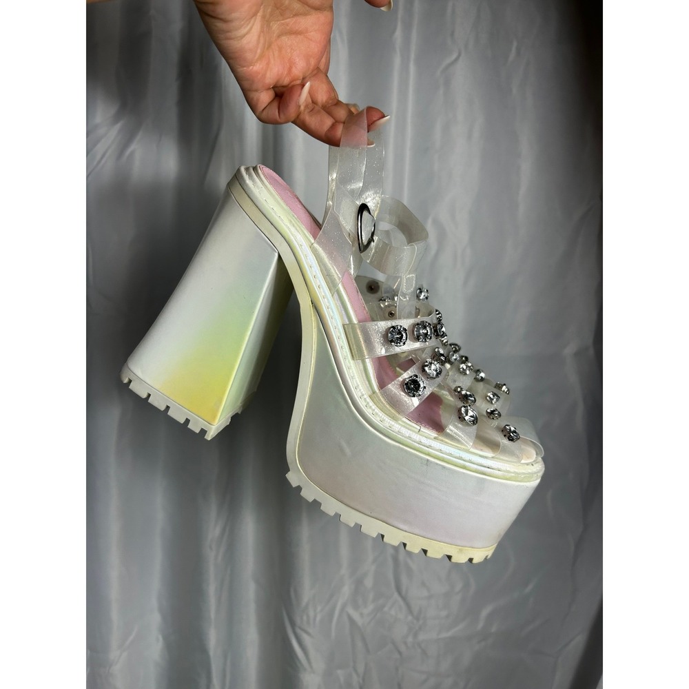 Doll's Kill White Self-Love Club Platform Heels glitter platform jelly 9 - Picture 7 of 8